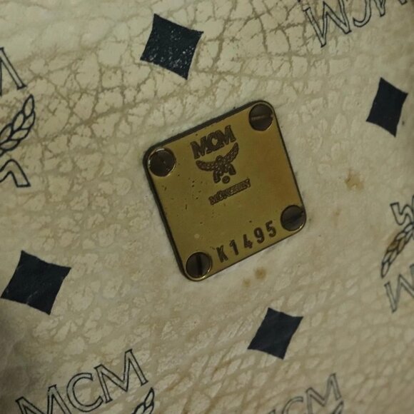 MCM Logogram Vicetos Hand Bag PVC Leather 2way White Gold Auth BA2592 - Picture 10 of 16